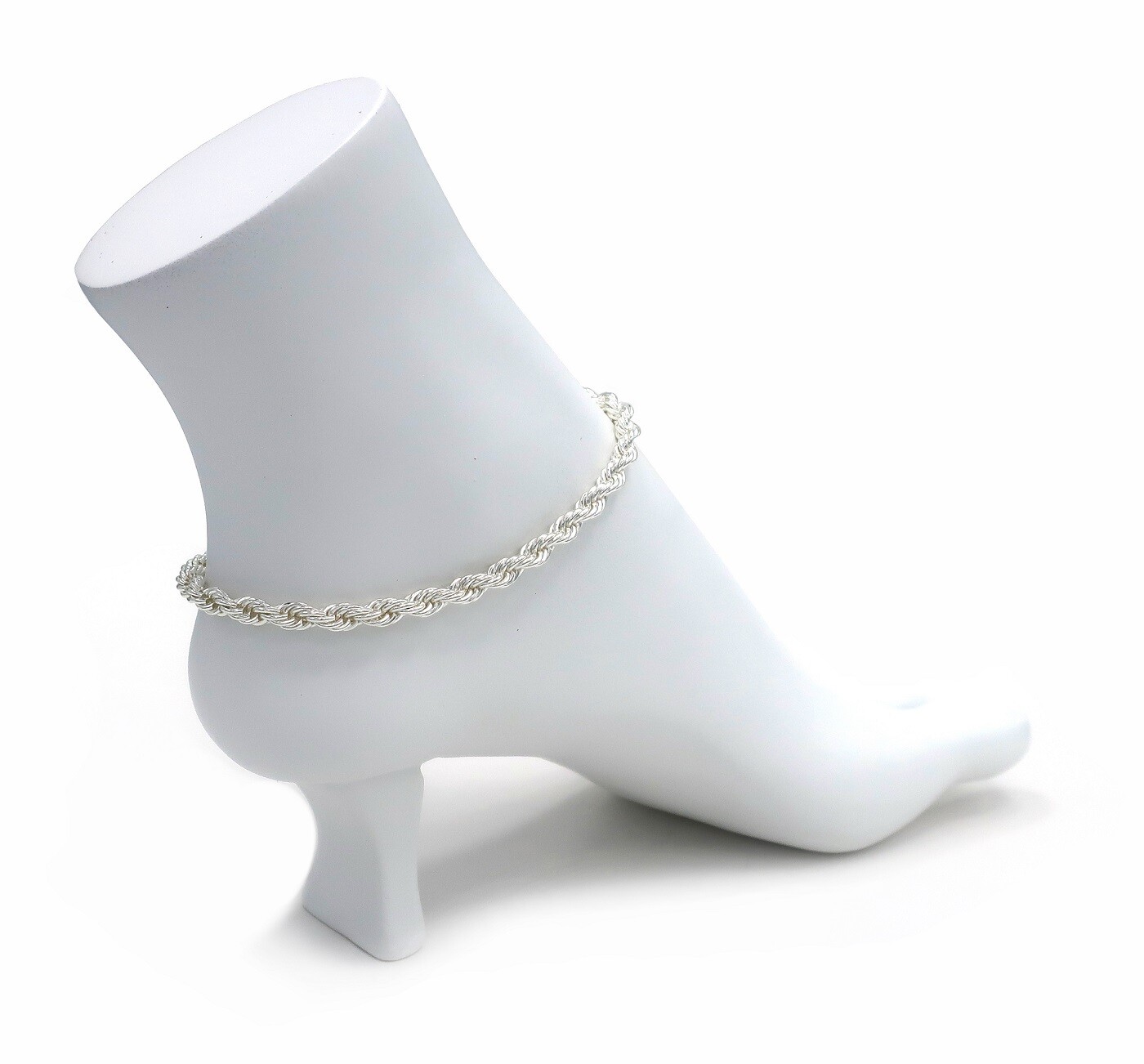 Twist Rope Chain 5mm Anklet Ankle Bracelet 10″ inch 925 Italy Silver Plated