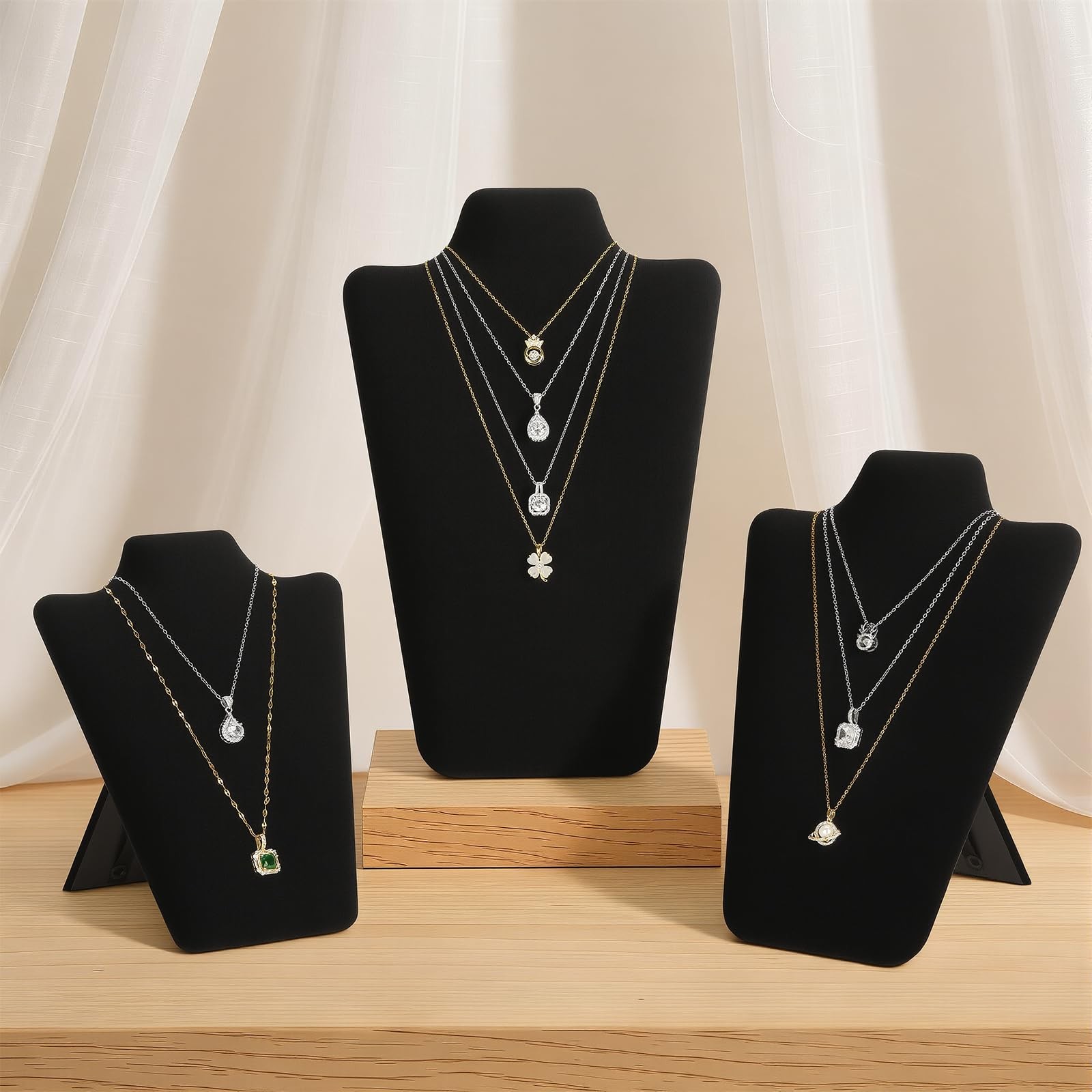 2 Pcs Black Velvet Necklace Bust Display Stand (Large 12.2*7.9inch)
