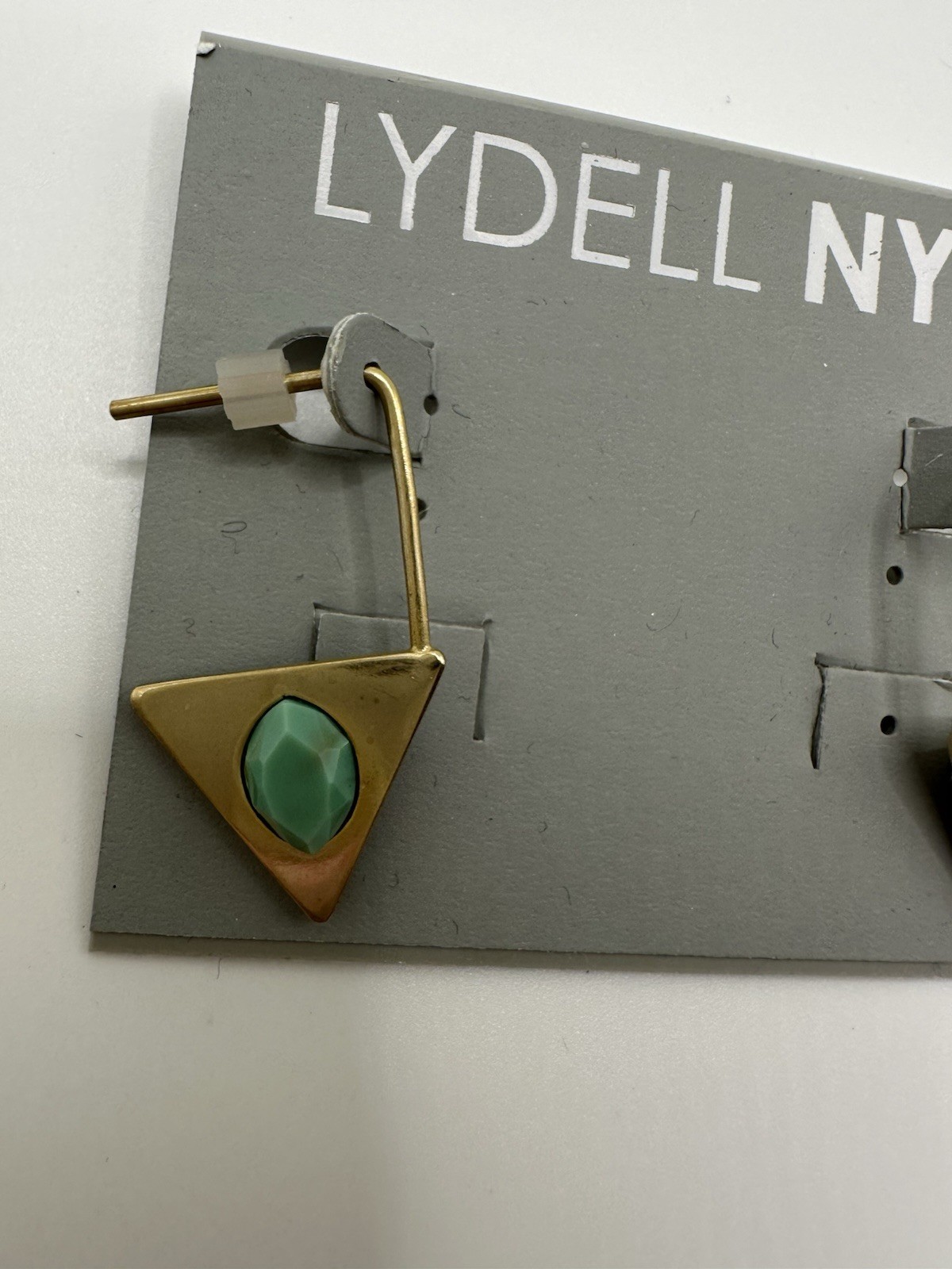 NWT LYDELL NYC Gold Tone Dangle Triangle Earrings W/ Acrylic Turquoise Stone 1”L