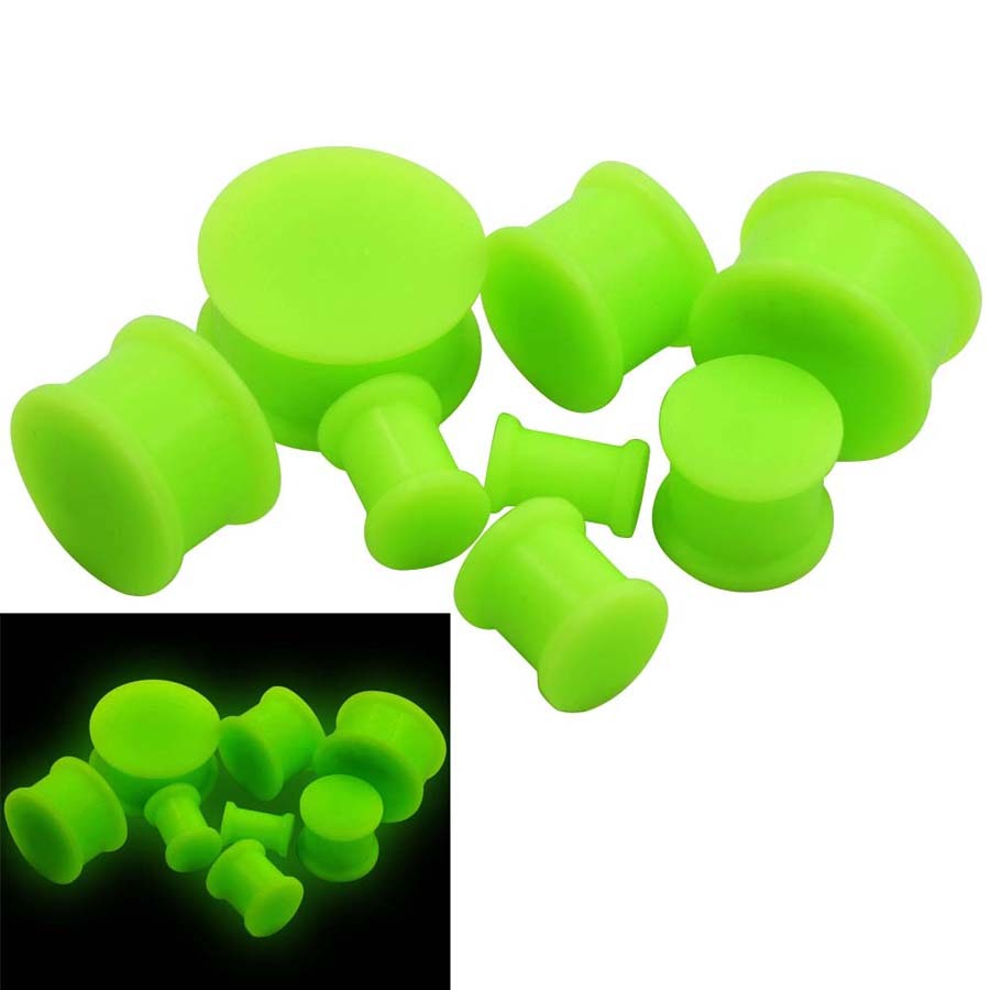 6Pair Solid Silicone Ear Gauges Glow in The Dark Plugs Body Piercing Kit 2g-3/4″