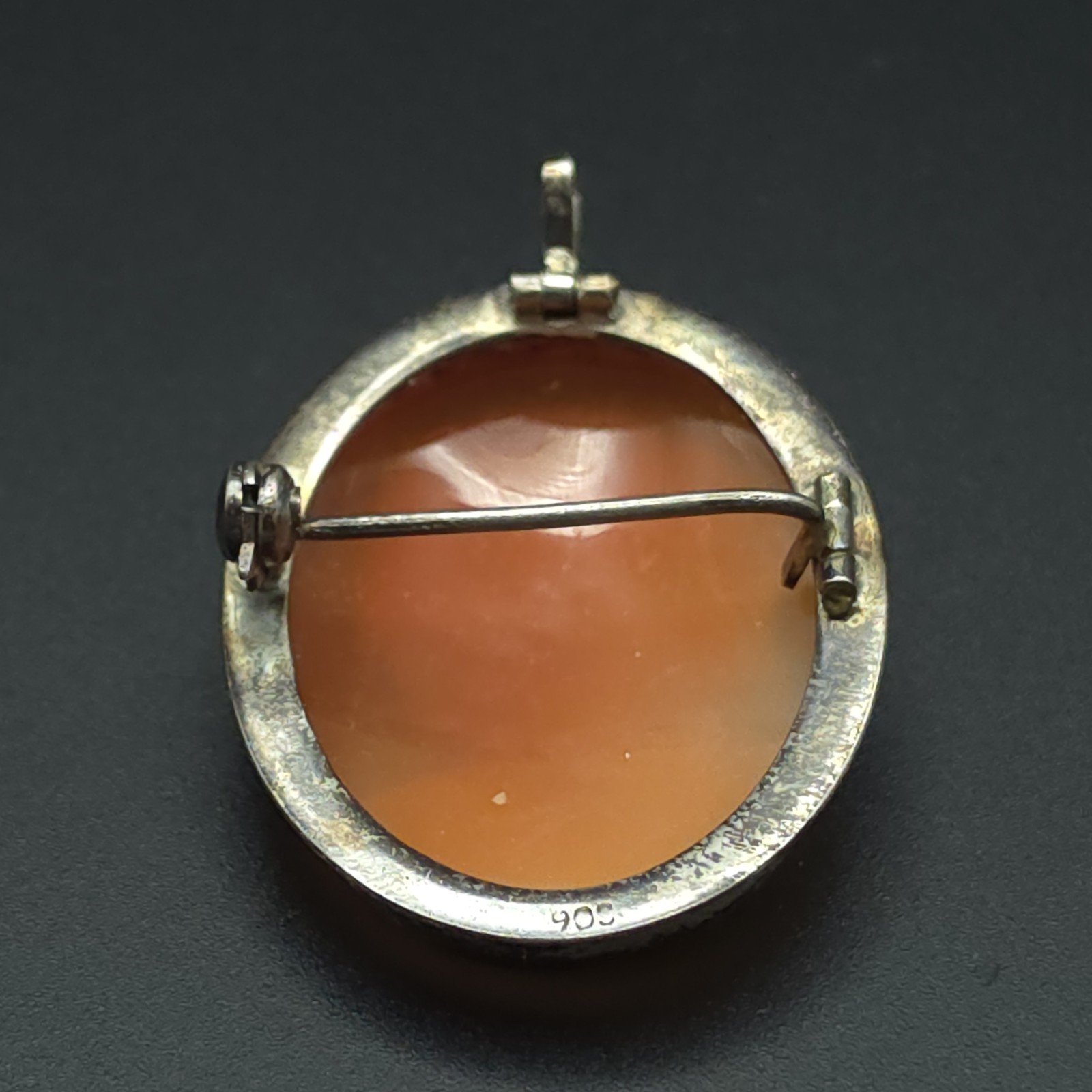 Antique 900 Silver Hand Carved Shell Cameo Brooch Pendant Convertible