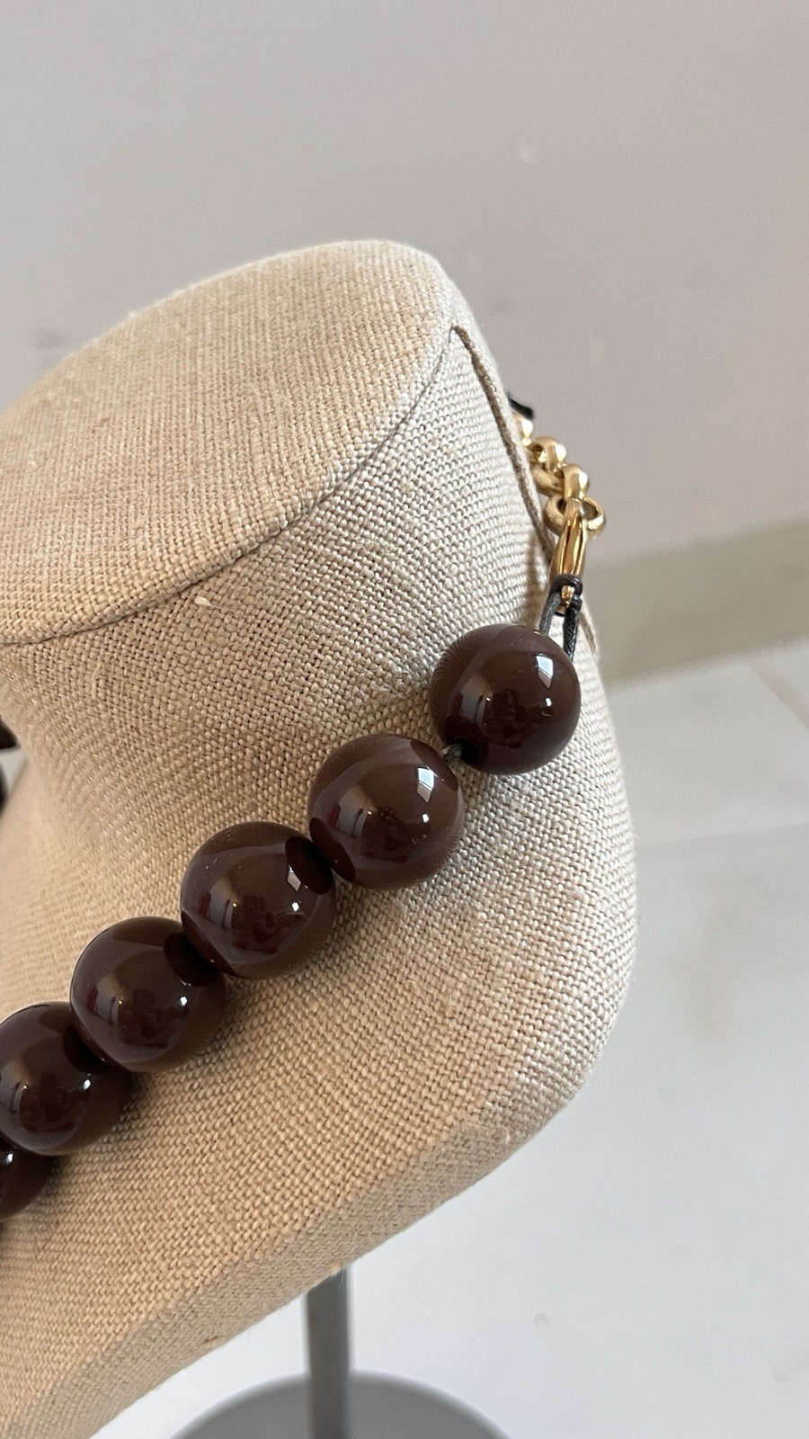 Dudu brown Cross statement necklace glossy resin beads adjustable