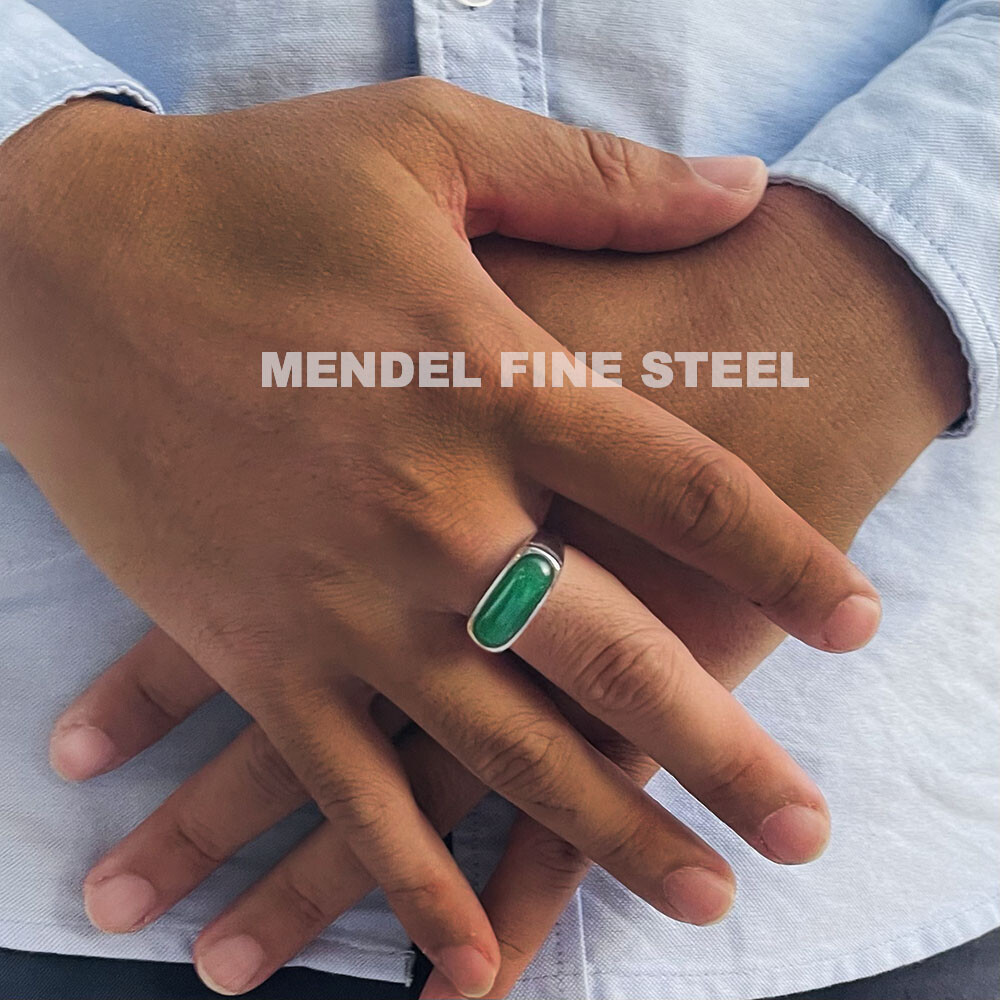 MENDEL Mens Green Jadeite Jade Stone Band Ring For Men Women Size 6 7 9 10 11-15