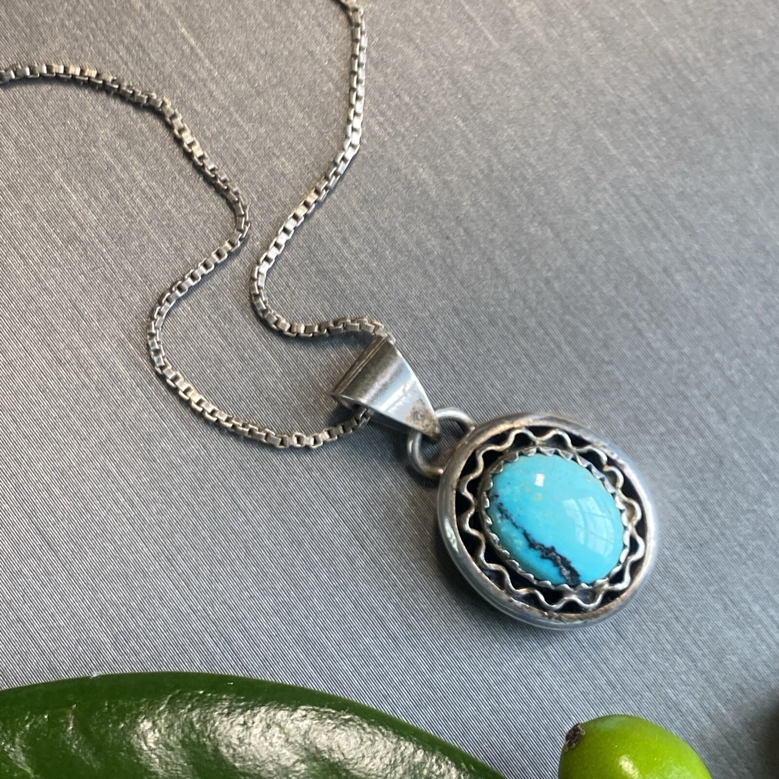 Vintage Turquoise Pendant Necklace Estate Fine Jewelry Pre-owned Roie Jaque Sgnd