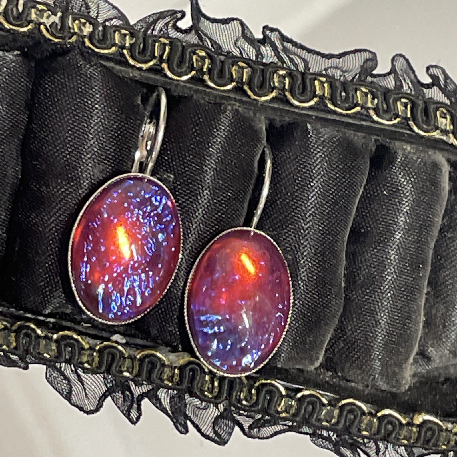 Dainty Fire Opal Dragons Breath Silver Anniversary French Wire Earrings Wedding