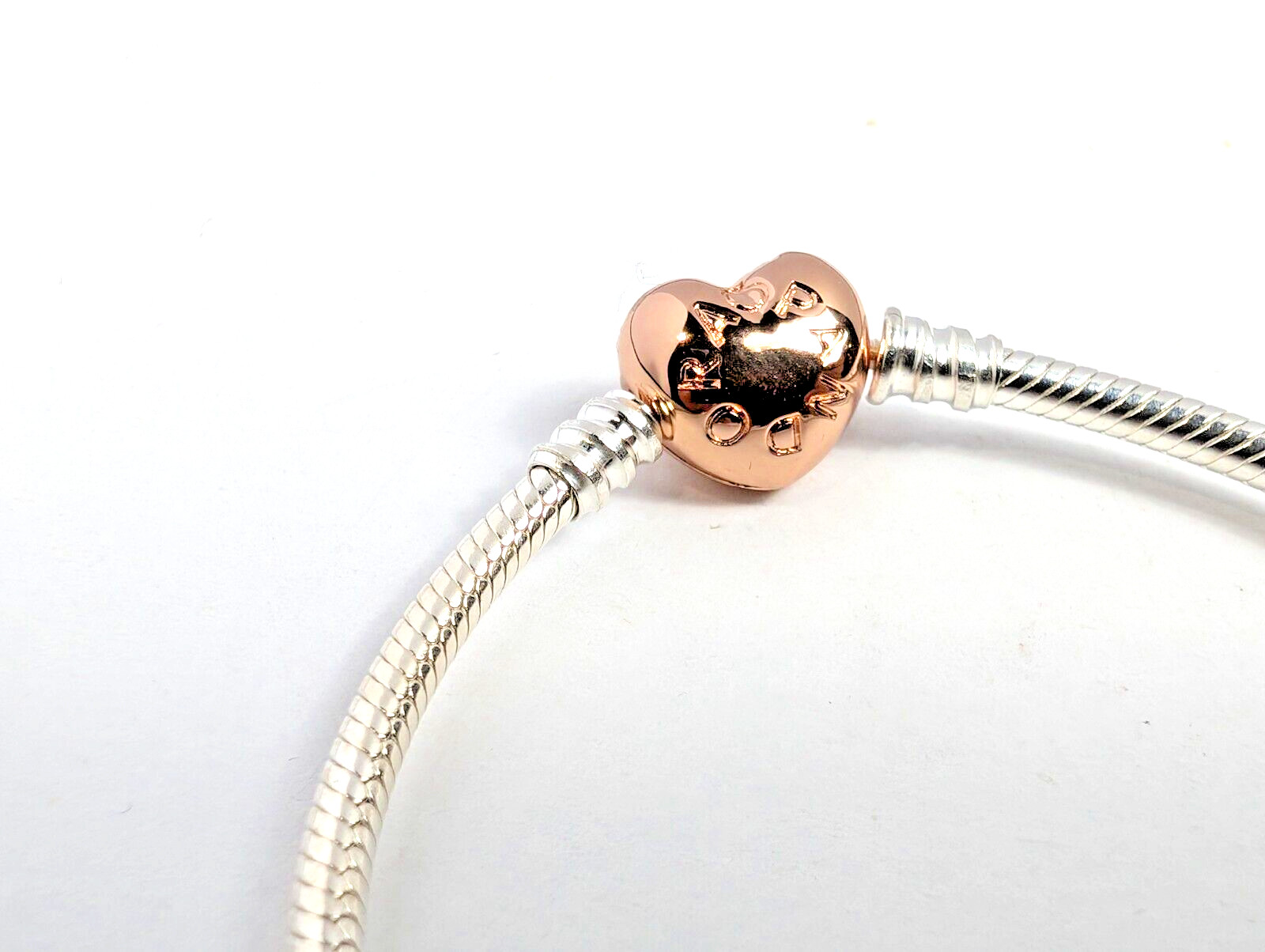 Authentic Pandora Bracelet, Rose Heart Clasp, #580719