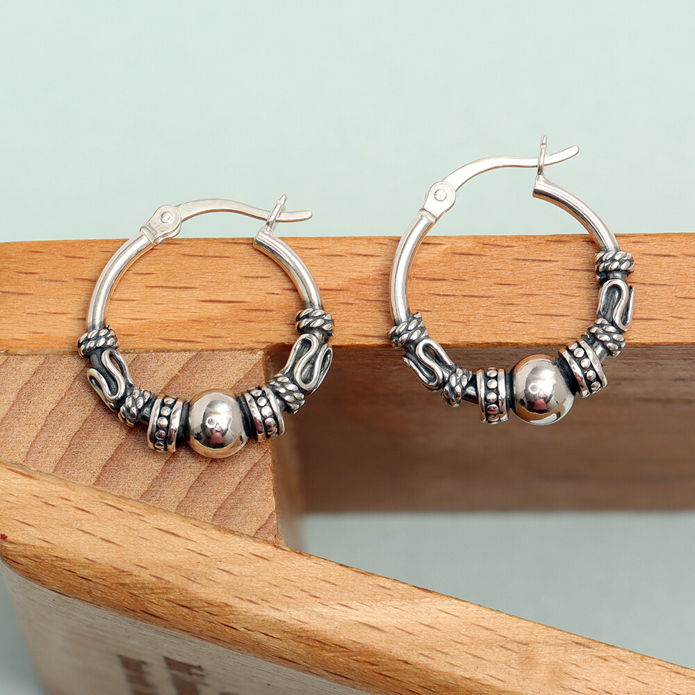 LeCalla Sterling Silver Antique Light-Weight Spiral Bali Women Teen Hoop Earring