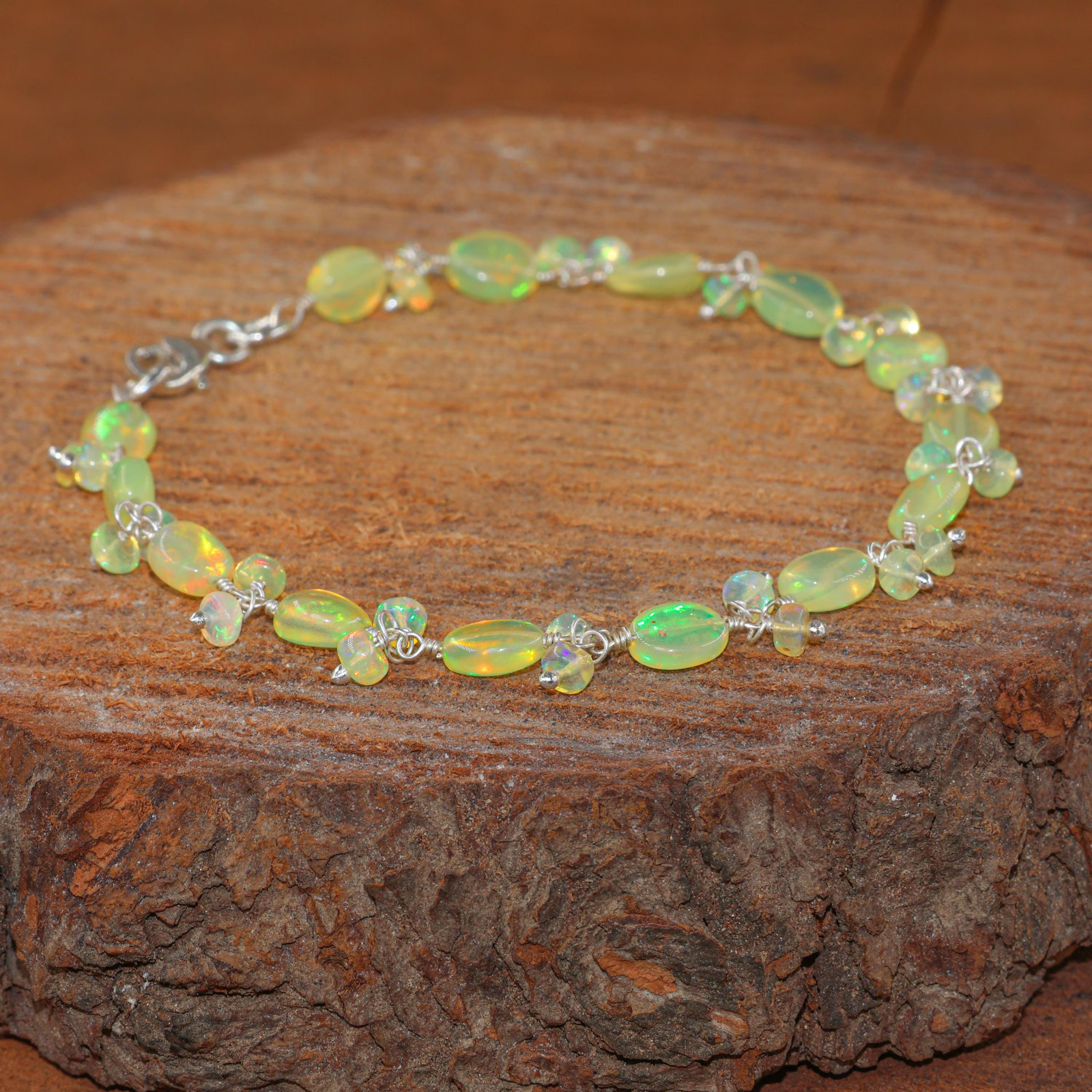 Natural Yellow Opal Gemstone Tumble Beads Bracelet, Ethiopian Fire Opal Bracelet