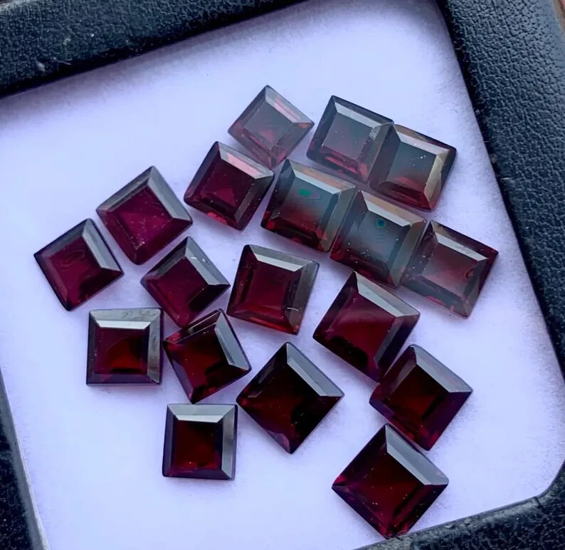 Natural Red Garnet Square Shape Gemstone Lot, AAA+++ Faceted Cut Garnet Gemstone