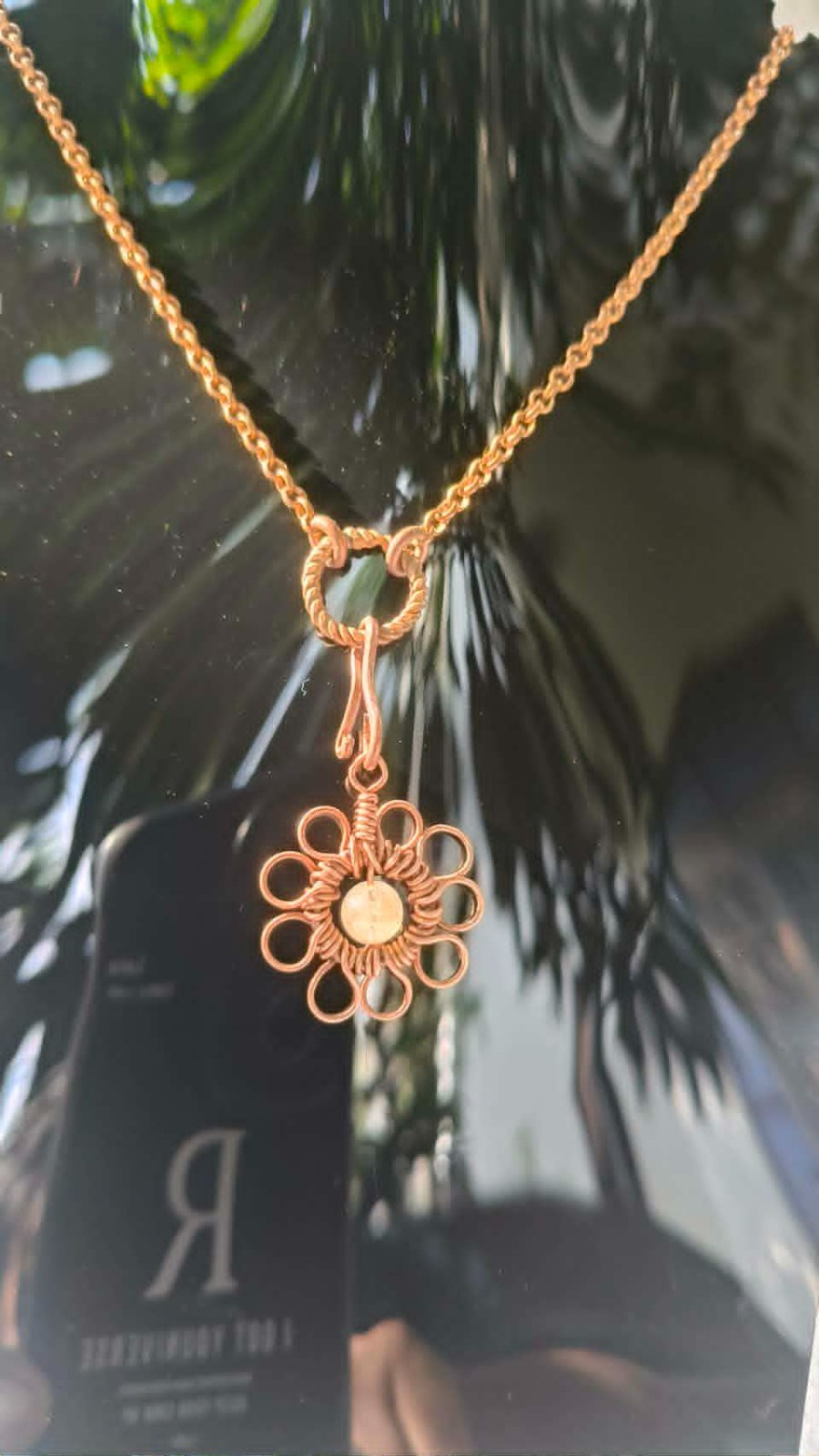 Flower Copper Pendant Wire Wrapped Mandala Rutilated Quartz Lucky Jewelry #PM2