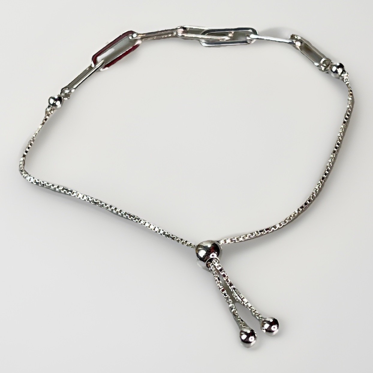 Sterling Silver 925 Paperclip Chain Adjustable Bolo Bracelet 7-9 in