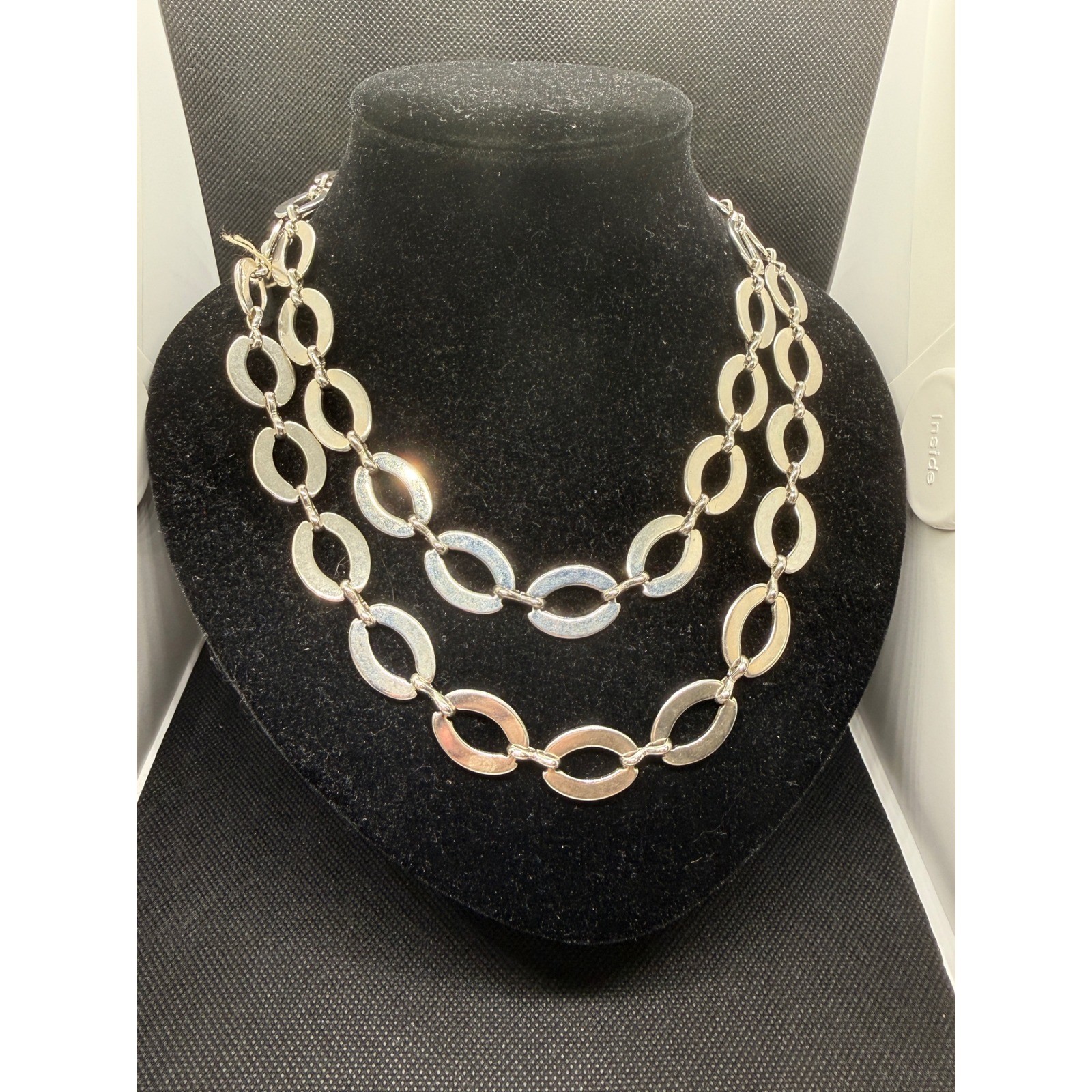 Chicos Silver Tone Double Strand Oval Link Layered Necklace NWT 38″