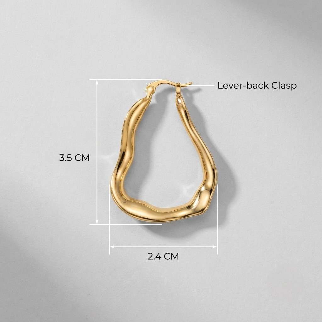 French Vintage Irregular Gold Hoop Earrings Green Enamel Dangle Leverback Gift