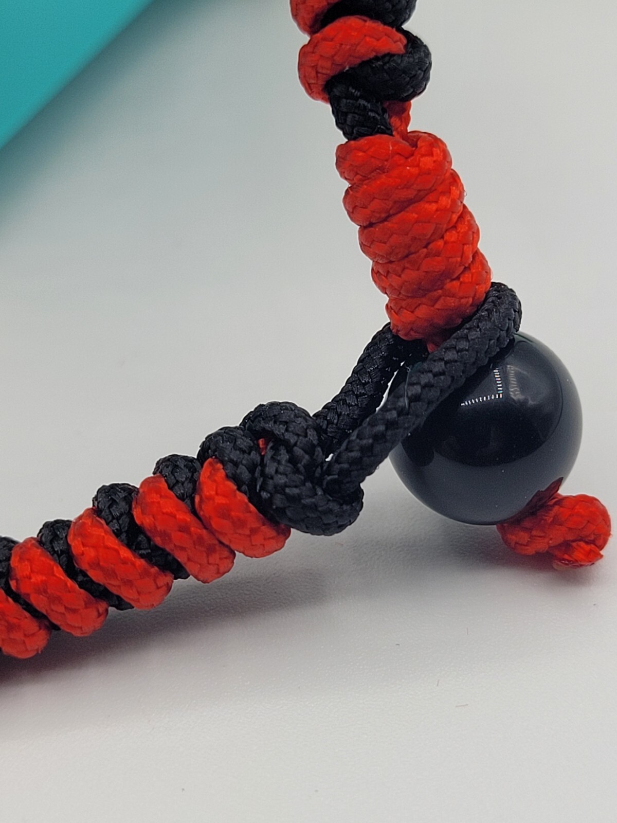 Red & Black Weave Amulet Protection Knitted String Bracelet Black Obsidian 10mm