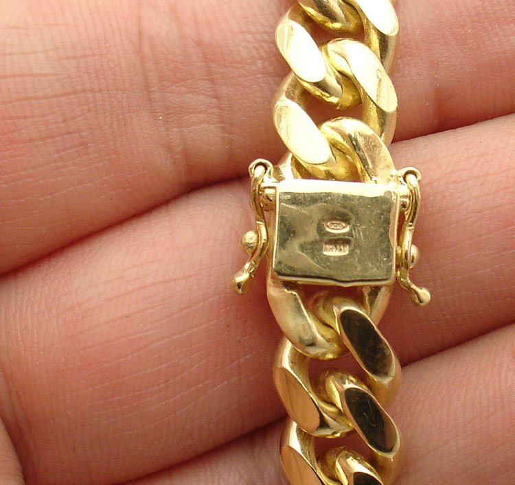 7″ Solid Italian Miami Cuban Bracelet Double Lock 14K Yellow Gold Plated Silver
