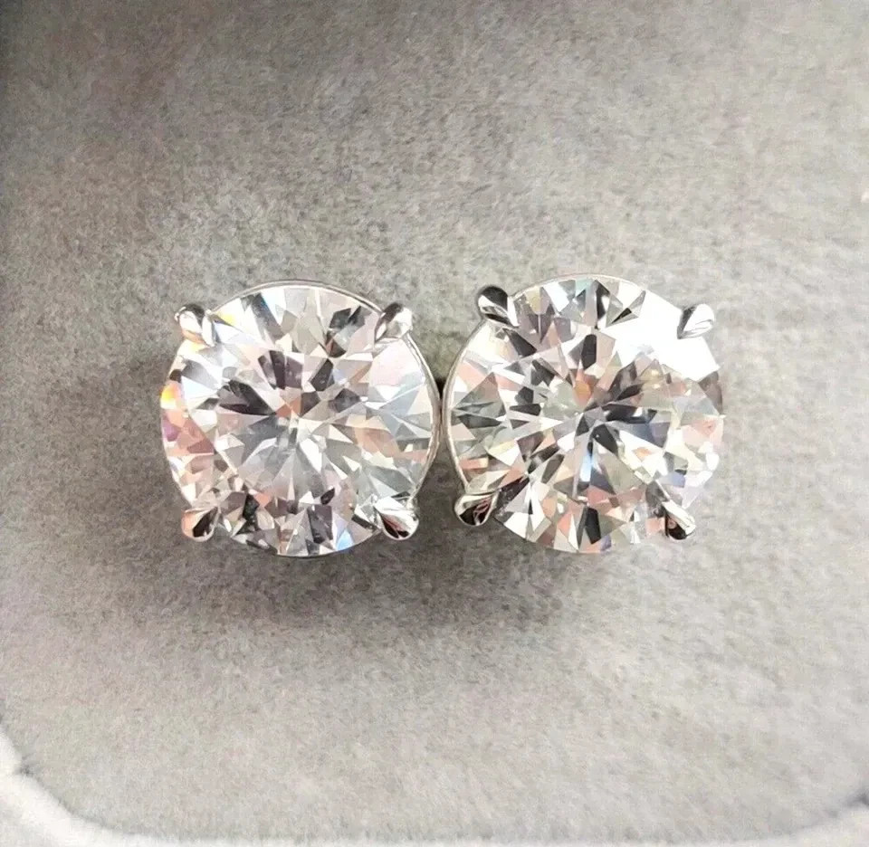 HUGE & RARE 14 Ct Certified Round White Diamond Solitaire Stud 925 Silver