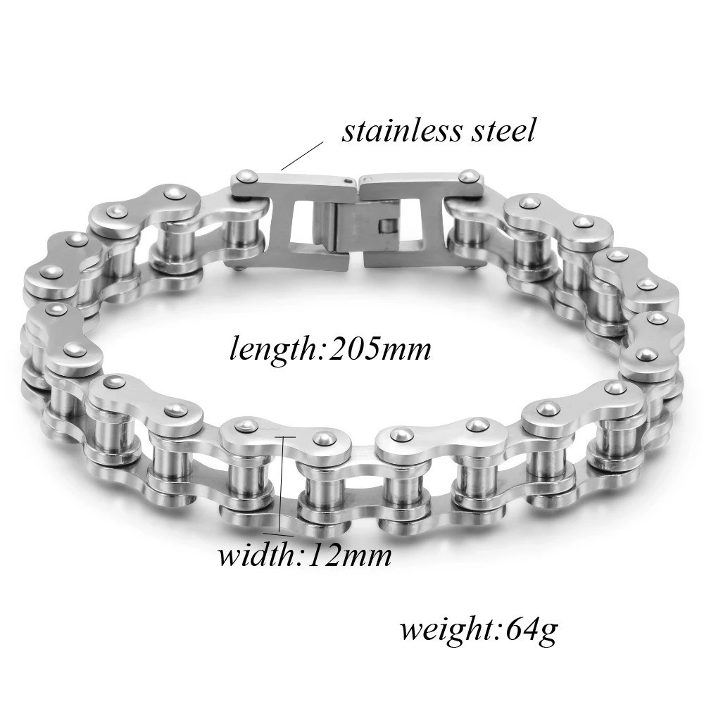 Stainless Steel 8.5 in Solid Motorcycle Bike Chain Design Bracelet Men’s Jewelry