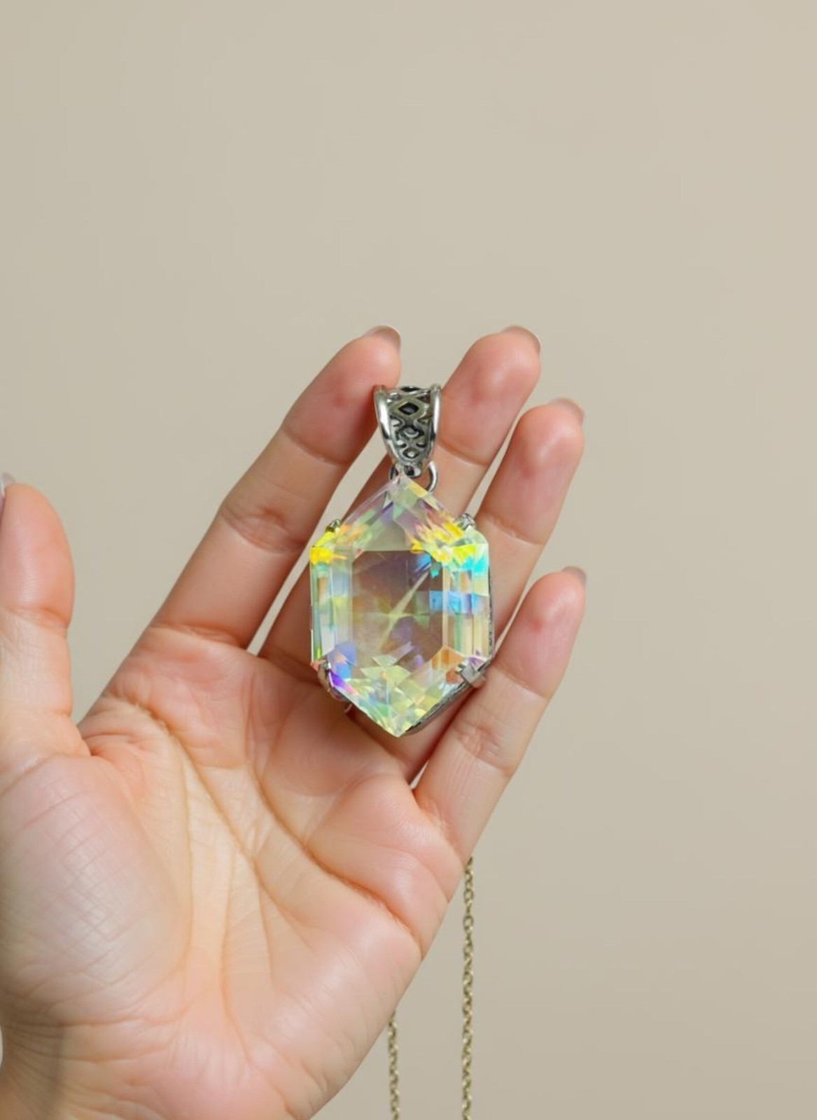 50.70 Ct+ Natural Mystic Topaz Fancy Cut 925 Solid Silver Pendant Gemstone