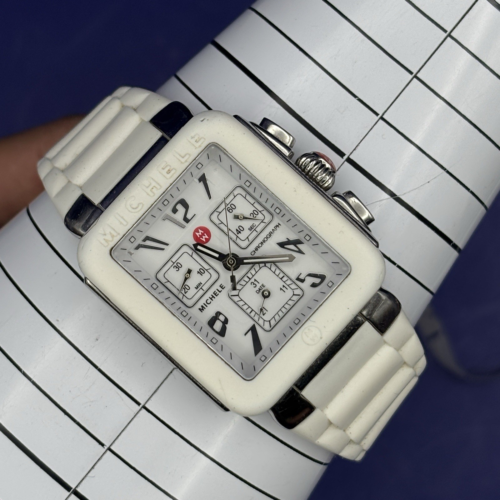 Michele Park MWW06L000001 White Rubber Strap Ladies Watch FOR PARTS/REPAIR
