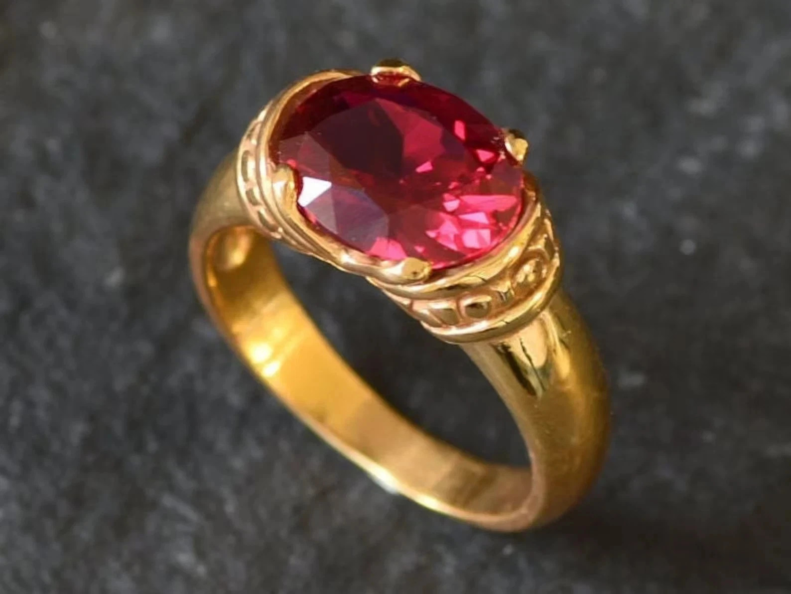 3.17 Ct Oval Cut Natural Ruby Wedding Ring 14K Yellow Gold