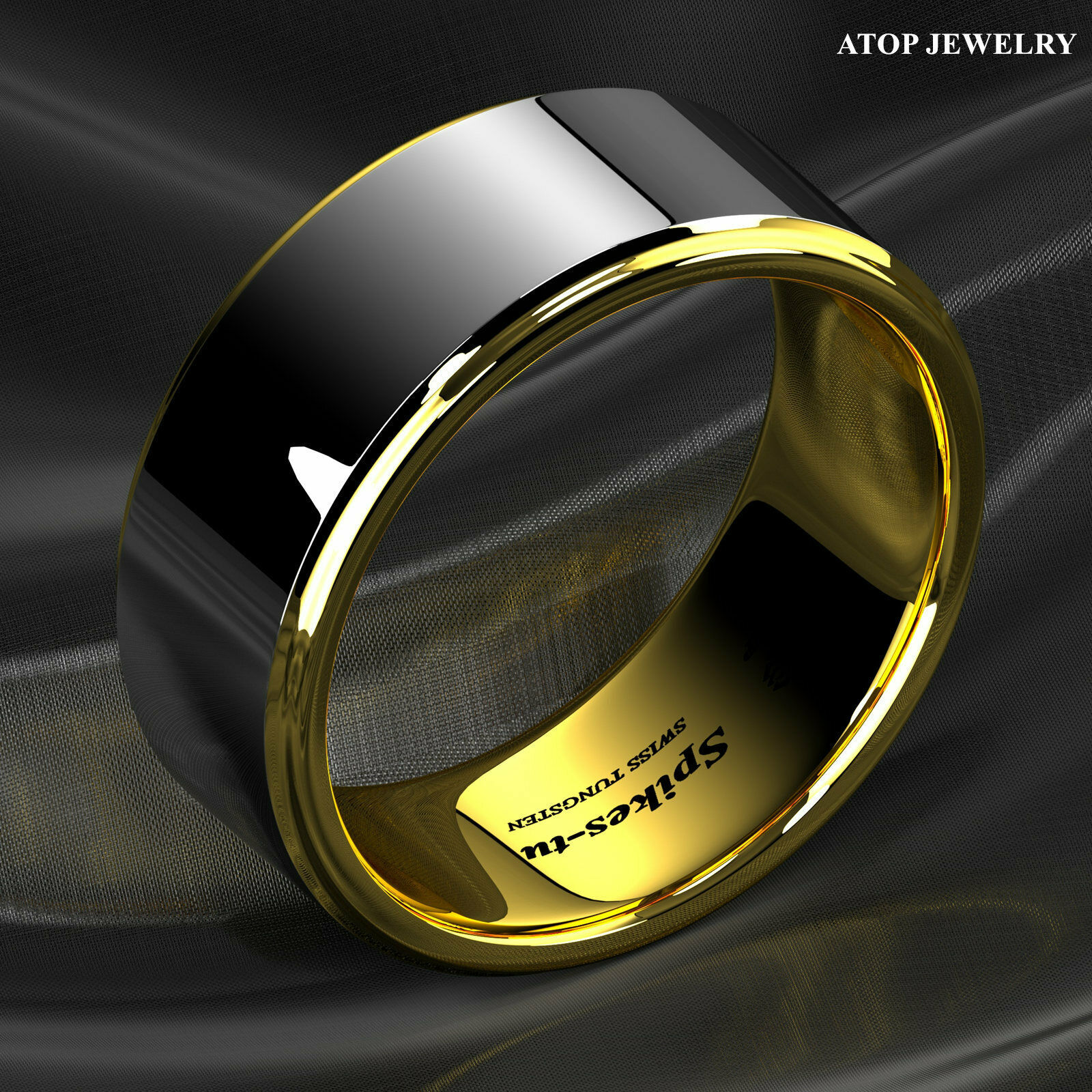 8/6mm Gold Polished Tungsten Ring Plated Metal Wedding Band ATOP Men’s Jewelry