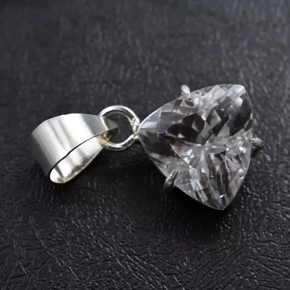 Natural White Sapphire Trillion Cut 29 Ct Loose Gemstone 925 Silver Pendant
