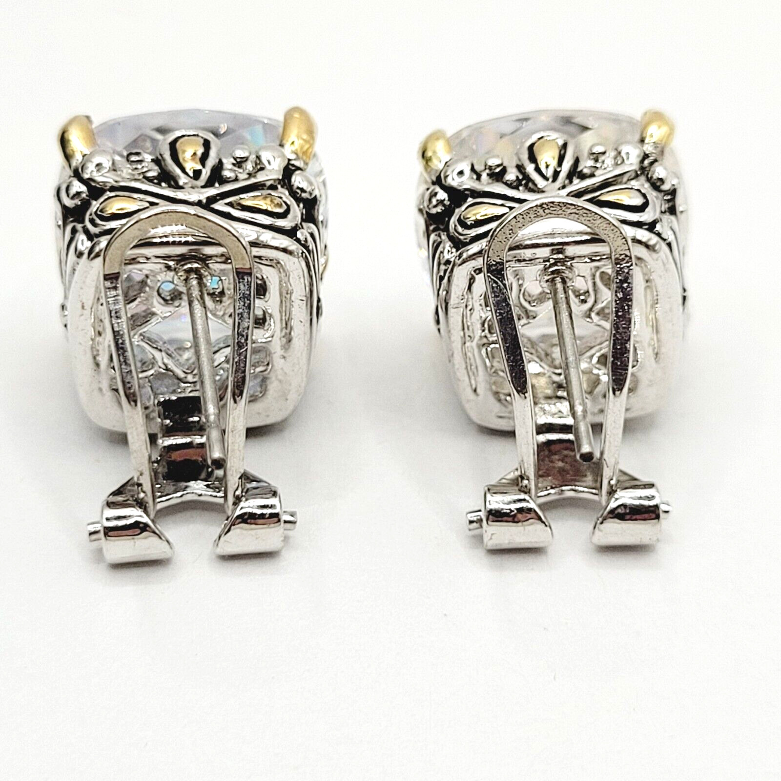 Modern Rainbow AB Crystal Square Stud Two Tone Ornate Frame Pierced Earrings