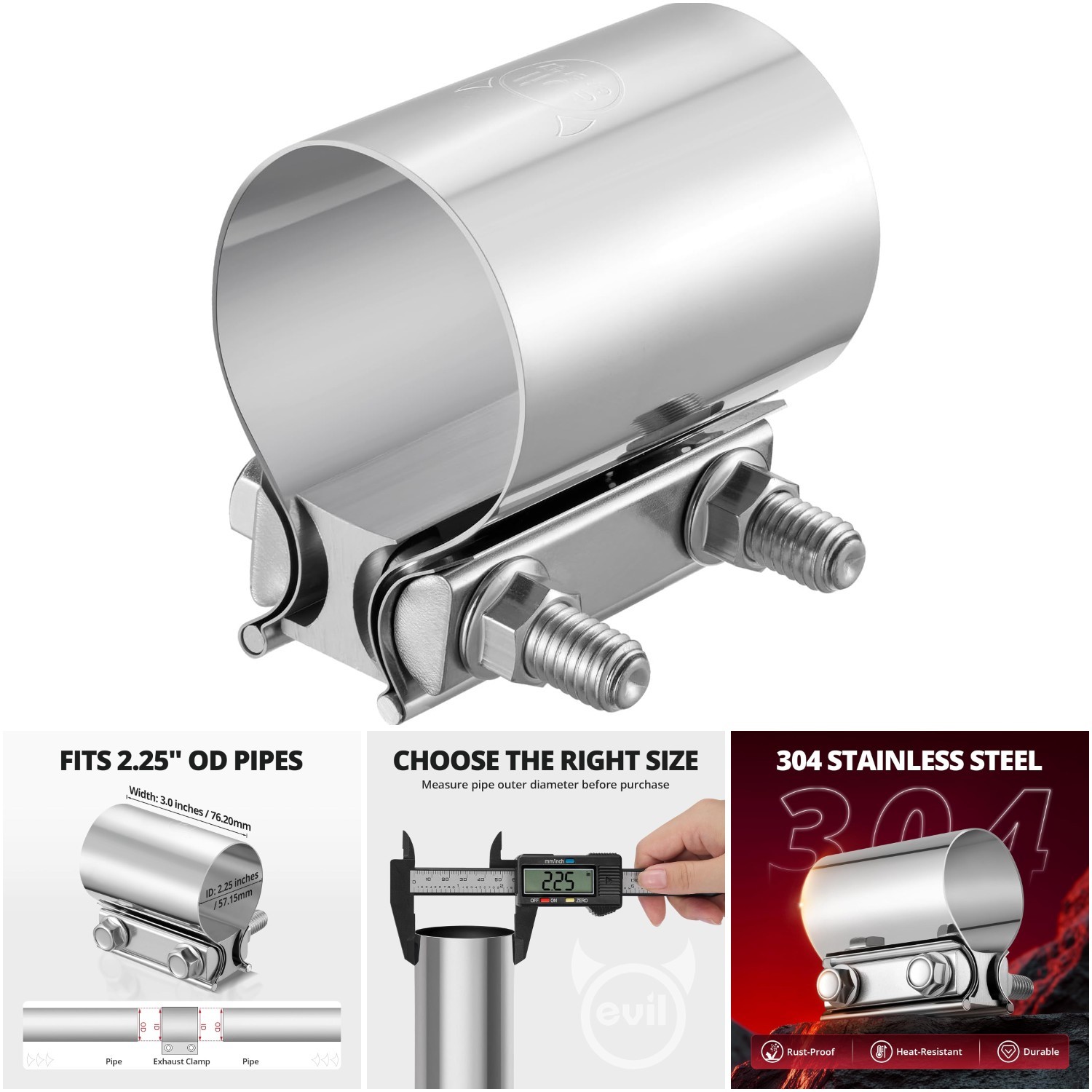 4 Pack 2 1/4 Inch Stainless Steel Exhaust Clamp Pipe Coupler Sleeve Joint