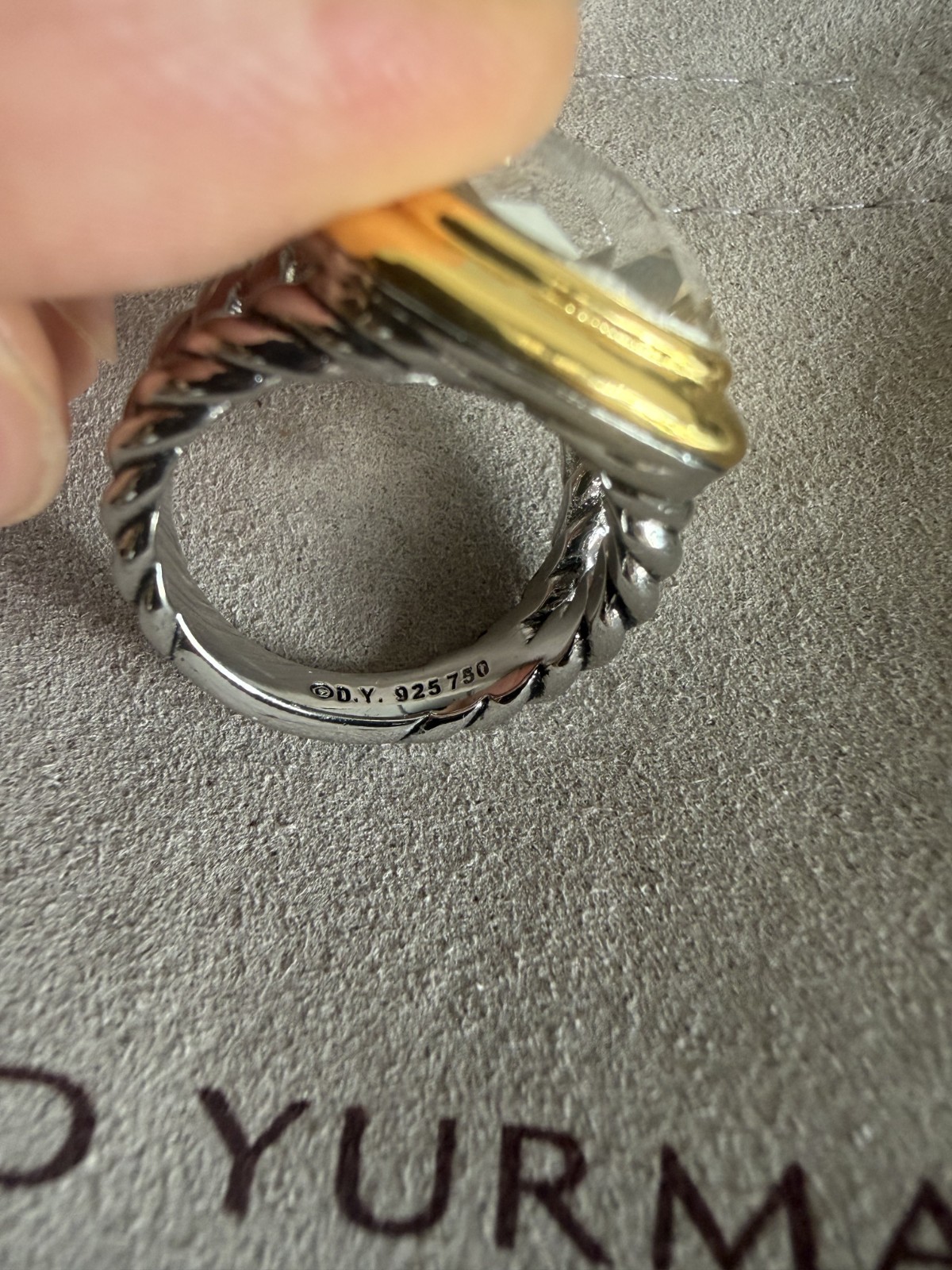 David Yurman Albion Ring Sterling Silver with 18K Gold White Diamond 15mm Size 7