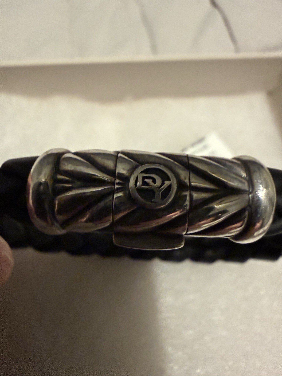 David Yurman Mens Chevron Woven Rubber Sterling Silver Clasp 8-8.5 Hard to Find