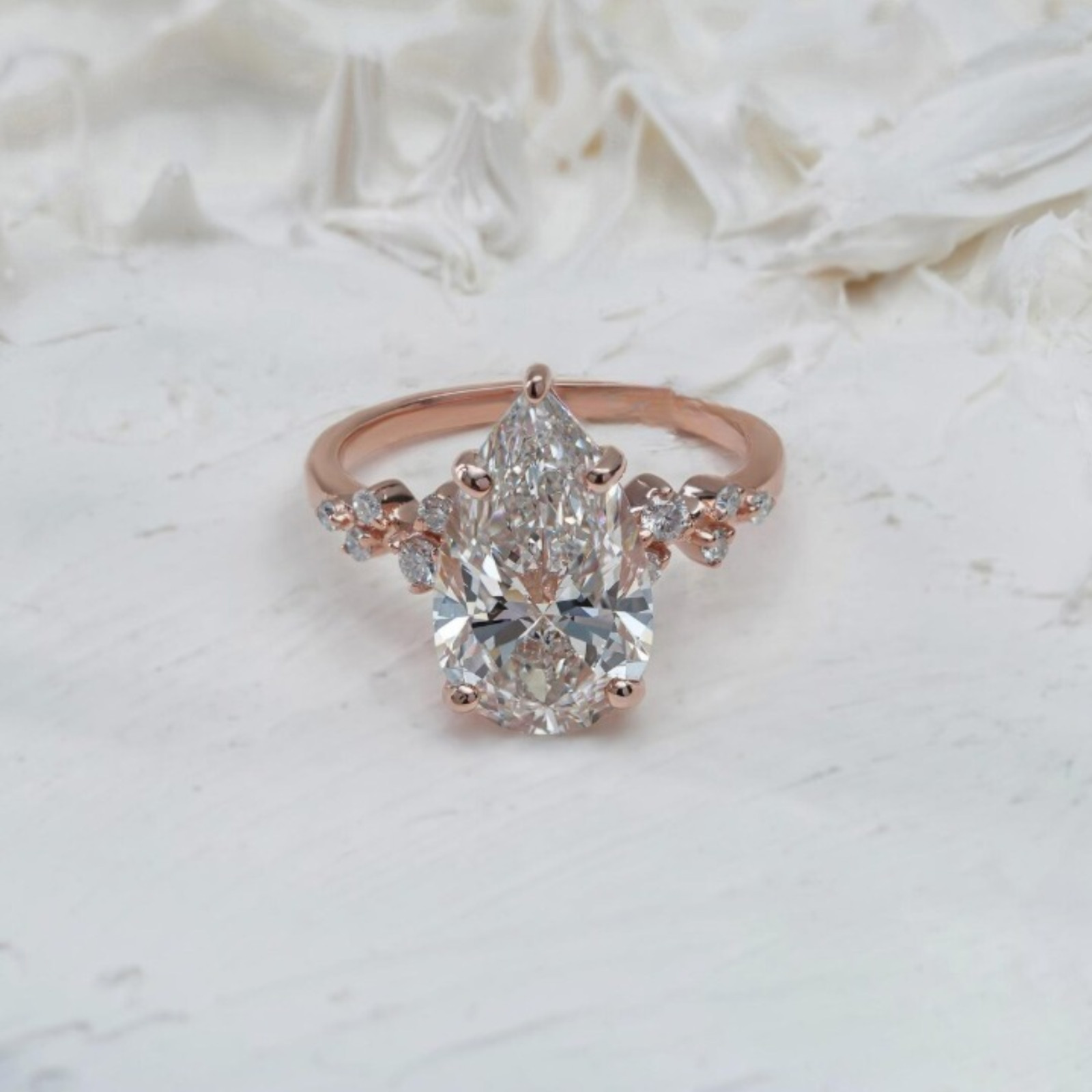 4.00 Carat Pear Cut Lab Created Diamond Solitaire Ring | 14k Solid Rose Gold