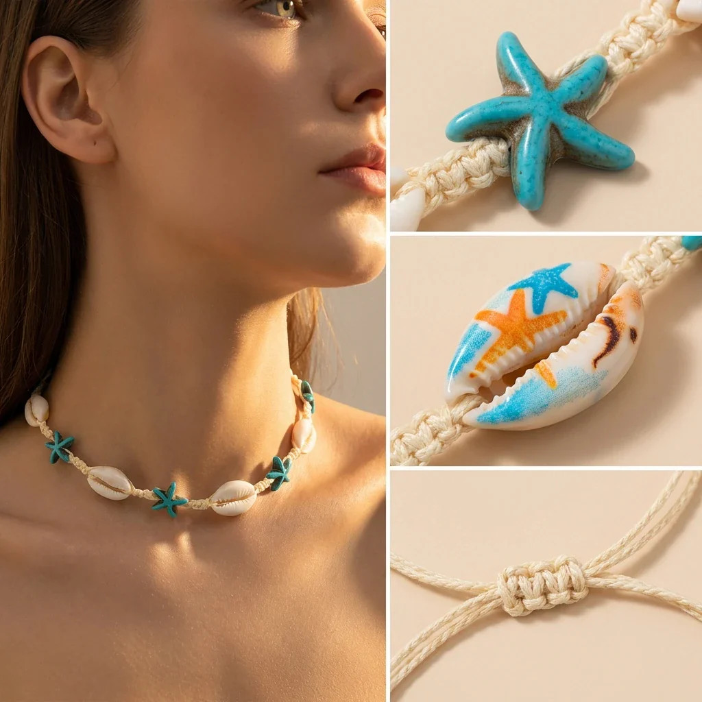 2026 Summer Boho Cowrie Shell Choker Necklace for Women Girls Y2K Cute Blue Star