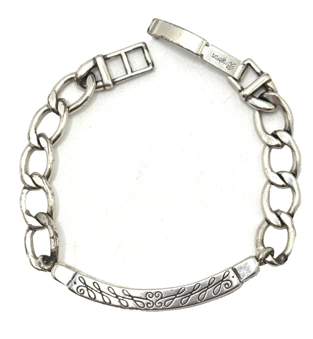 Brighton Sisters ID Bracelet Silver Plated Retired 7″ Heart Scroll Signed