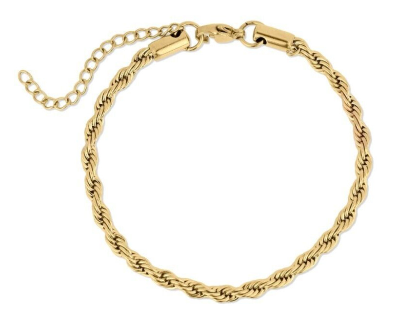 Stainless Steel Rope Chain 4 mm Bracelet High Quality 18K Gold Plated Bracelet