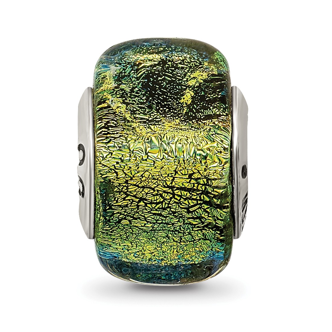 Silver Reflections Yellow Dichroic Glass Square Bead QRS1486
