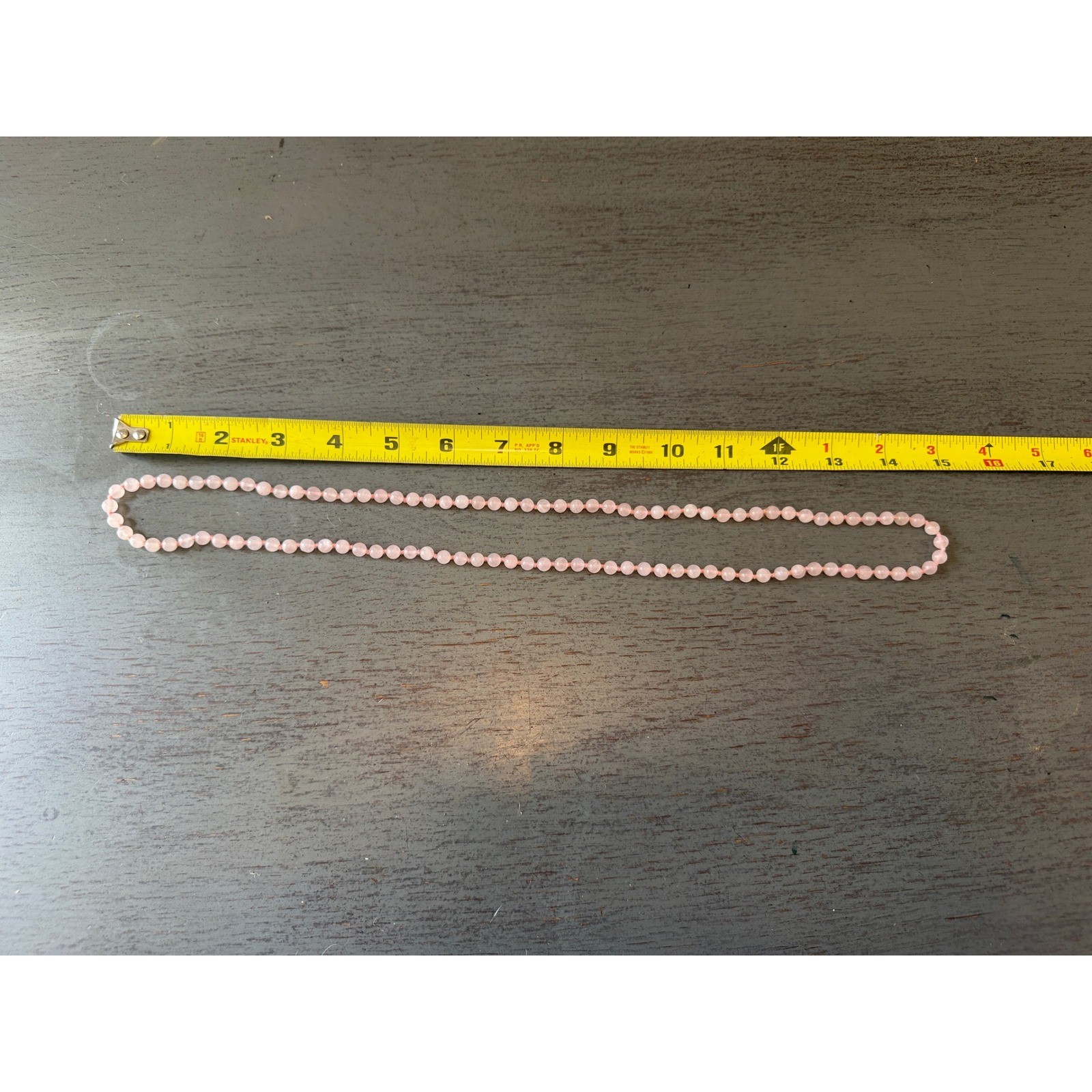 Vintage Rose Quartz Bead Necklace Hand Knotted Pink Stone Continuous Strand 32in