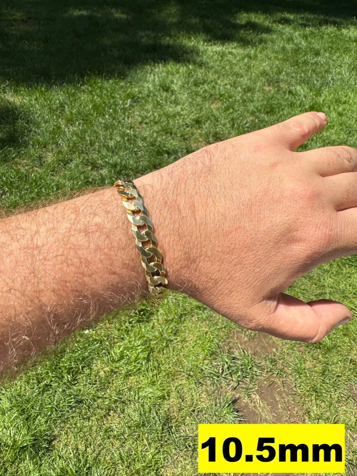 Real 14k Gold Plated Solid 925 Sterling Silver Flat Cuban Bracelet Mens Ladies