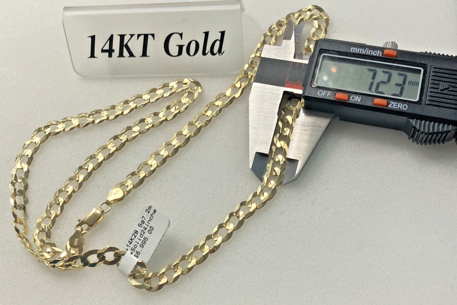 14kt Real Gold Solid Curb Link Chain 28.5grams 7.2mm 24” Brand New with Tag 14K