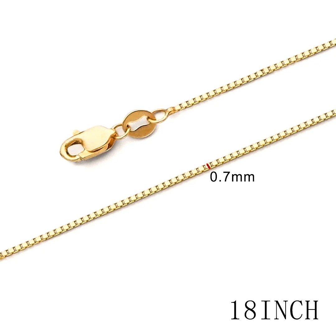18″ 0.7mm 14k REAL Yellow Gold Box Link Chain Necklace with Lobster Claw Clasp