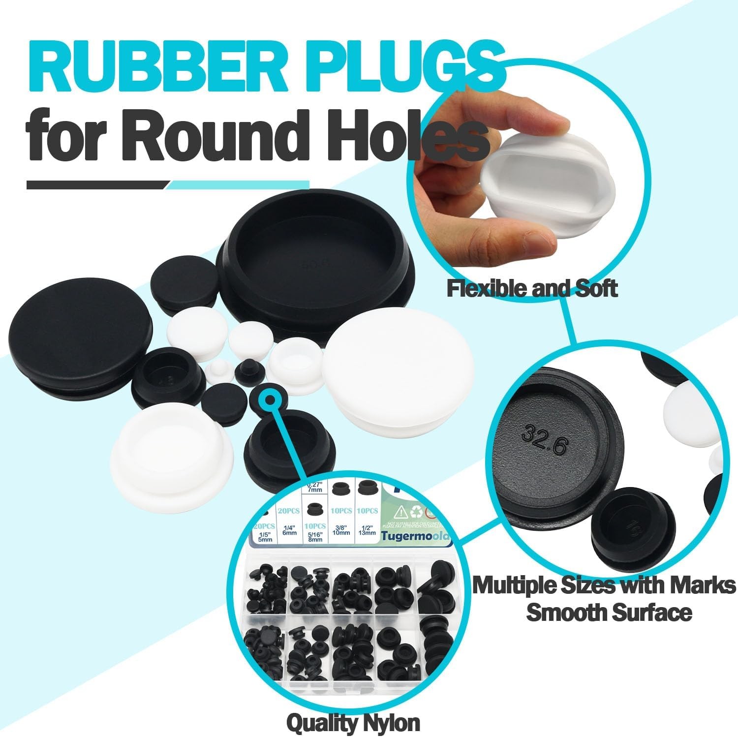 100PCS 7 Sizes Rubber Hole Plugs Assorted for Round Holes 1/5″ 1/4″ 5/16″ 3/8″ 1