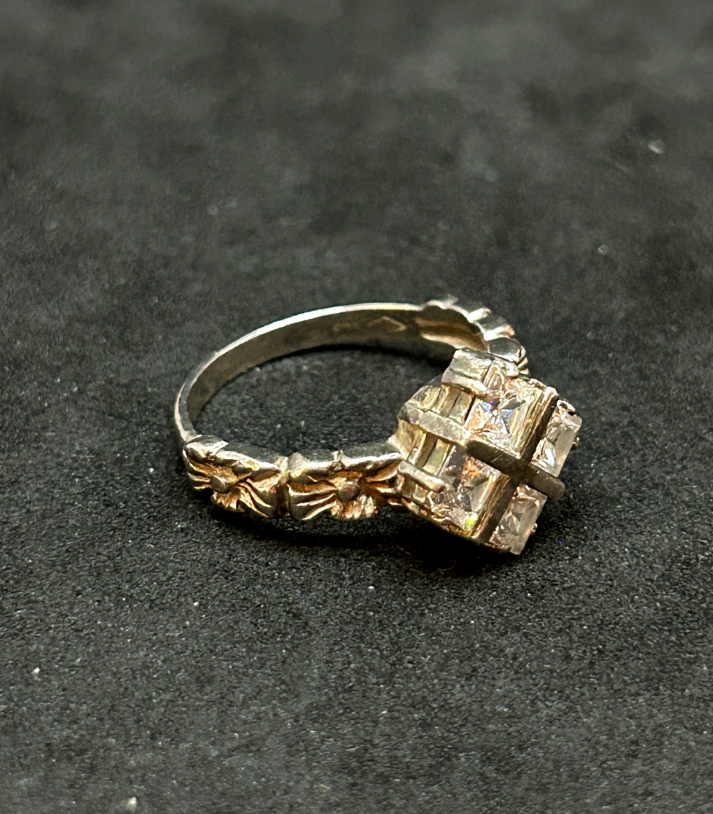 925 Sterling CZ Square Ring 12.0mm Sz 7.5 – 4.13g