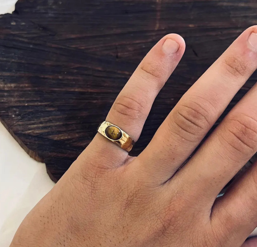 Natural Oval Cut Tiger’s Eye Brass Ring Anniversary Gift Ring For Men & Women