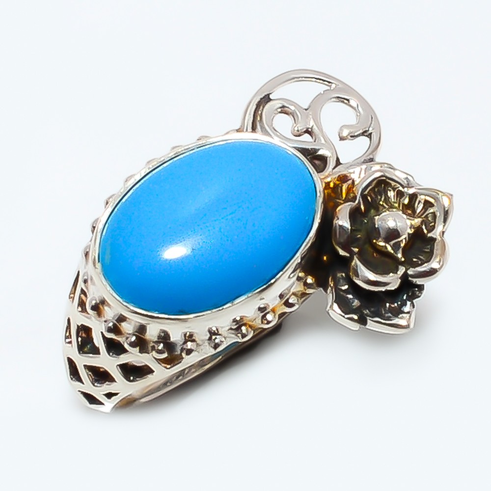 Sleeping Beauty Turquoise 925 Silver Plated Bali Ring s.6 R118-9