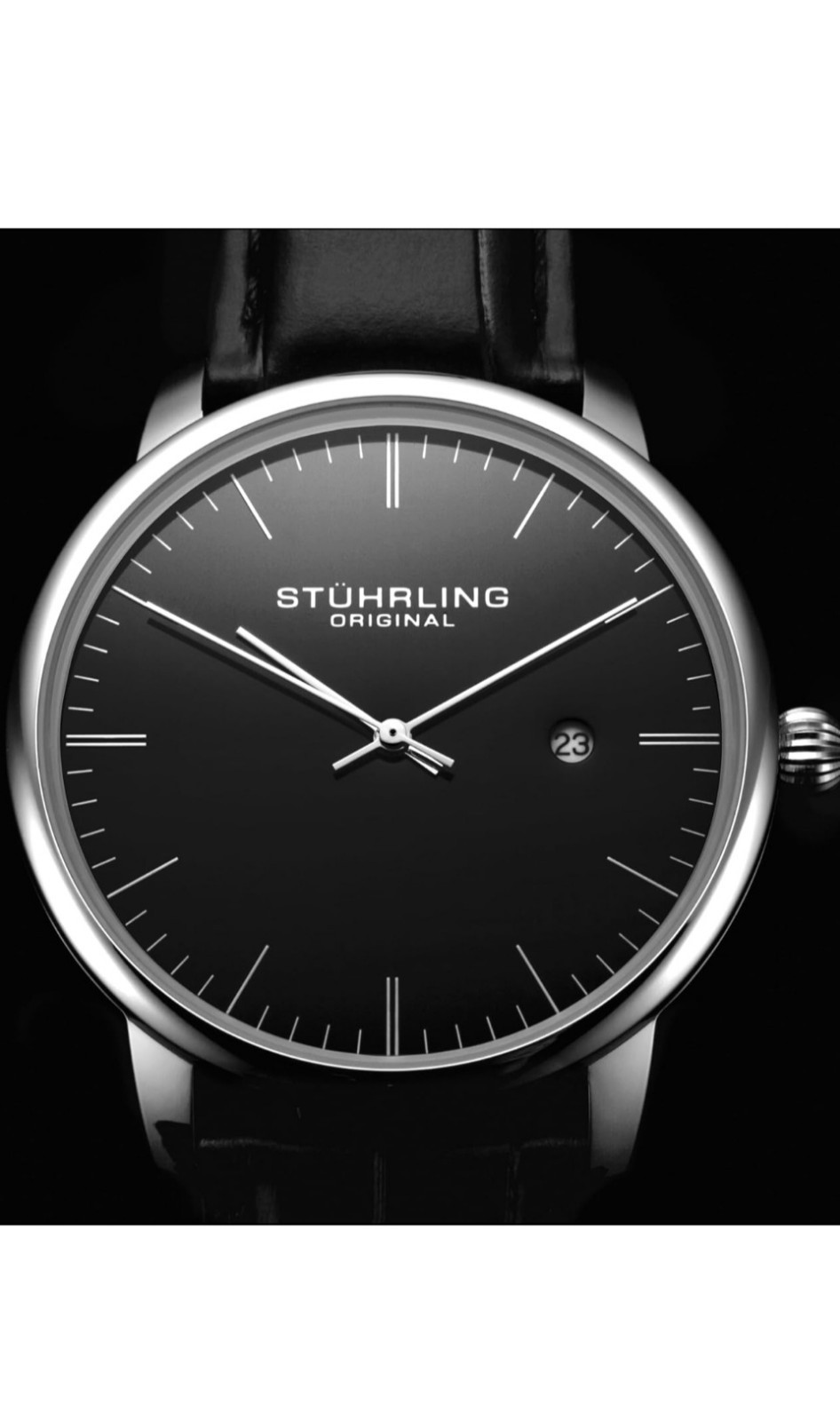 Unopened Stührling Original 40mm Men’s Formal Dress Watch Black Leather Band