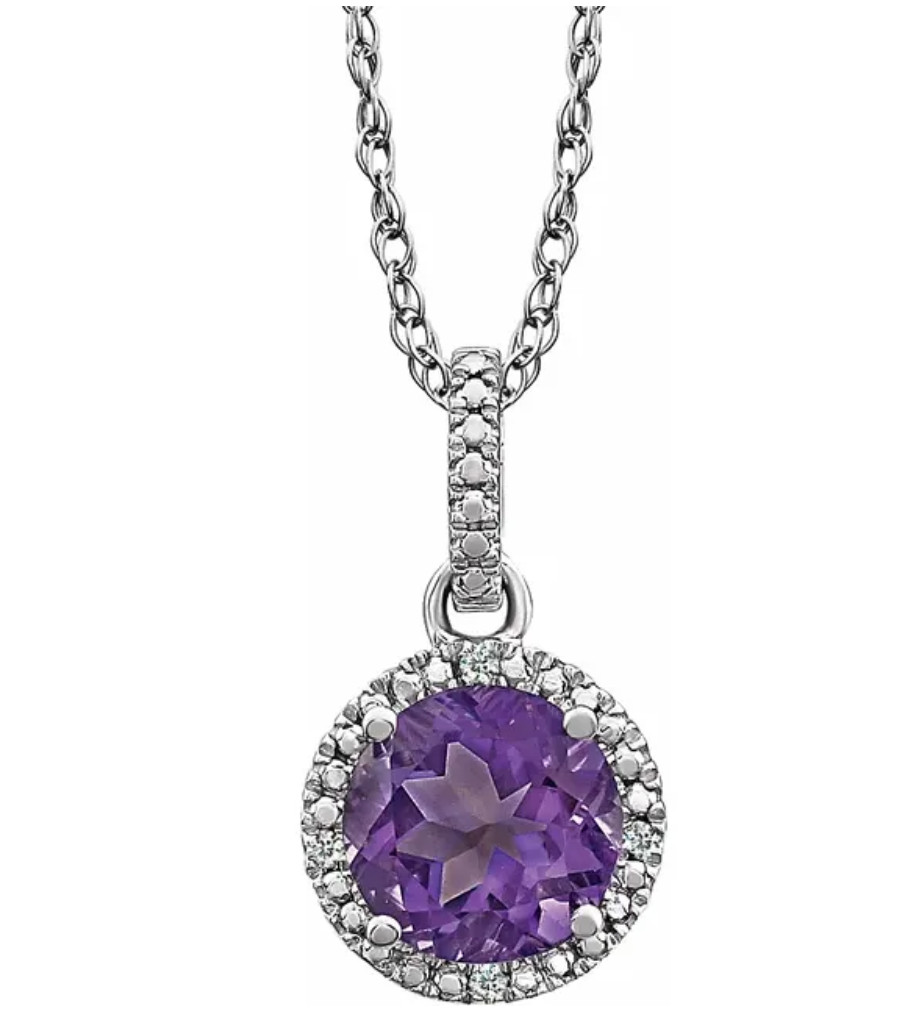 Amethyst & Real Diamond Halo-Styled 18″ Necklace 14K White Gold Finish $995