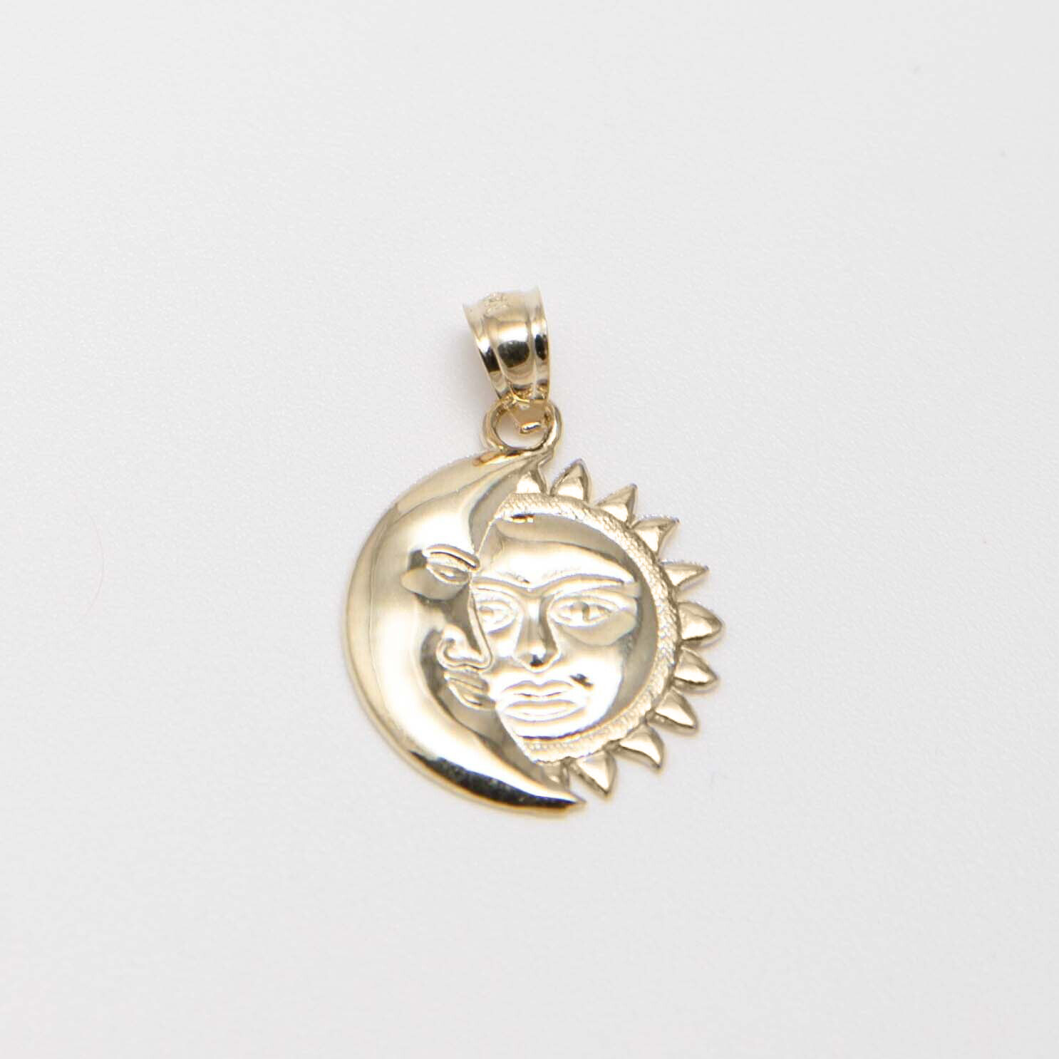 3/4″ Moon & Sun Face Pendant Real Solid 10K Yellow Gold