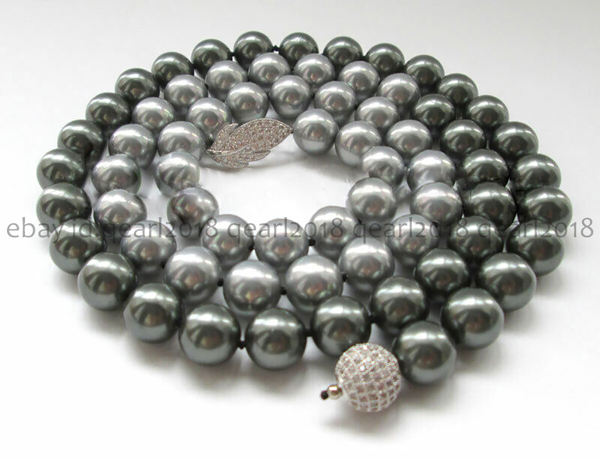 Silver Gray South Sea Shell Pearl Round Beads Necklace 14-50” 8/10/12/14mm