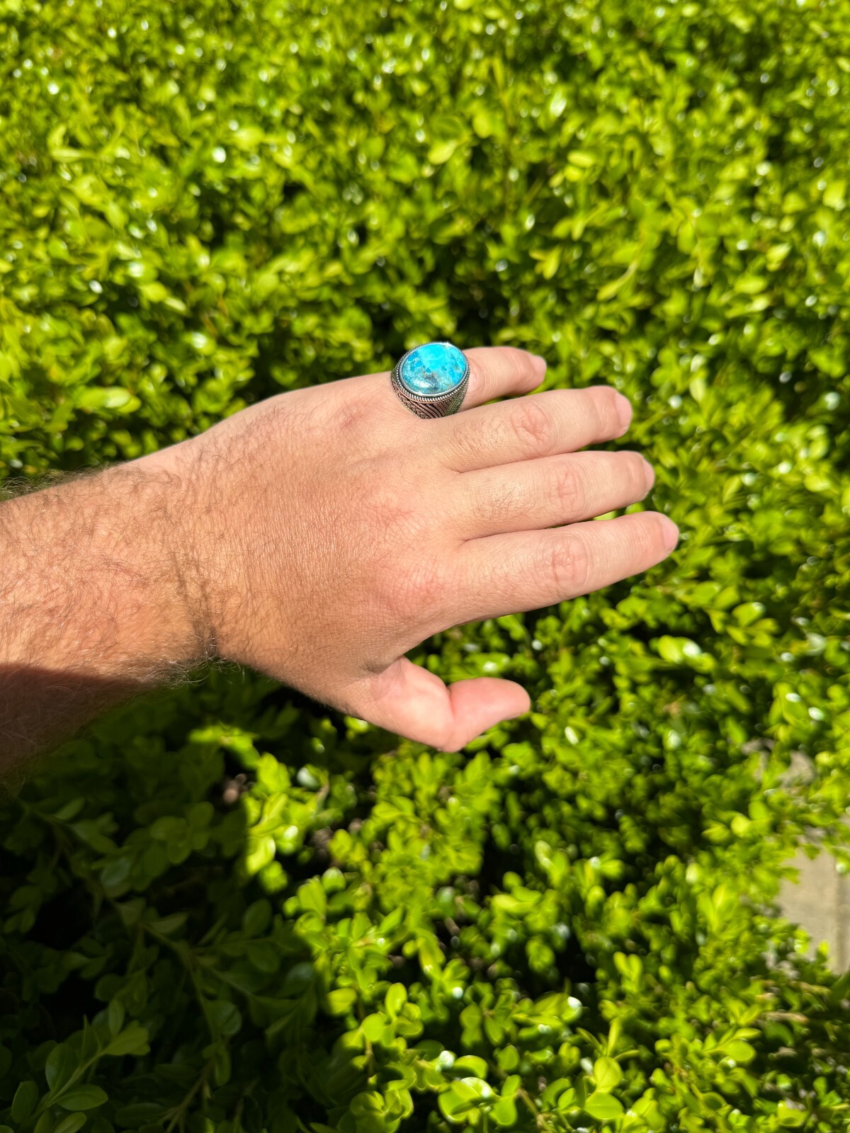 Natural Turquoise Mens Real Solid 925 Silver Handmade Oval Native American Ring