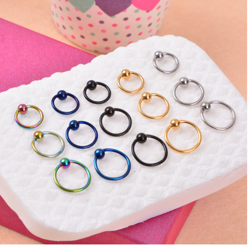2pc Stainless Steel Ball Captive Bead Ring Nose Ring Earrings Labret Septum