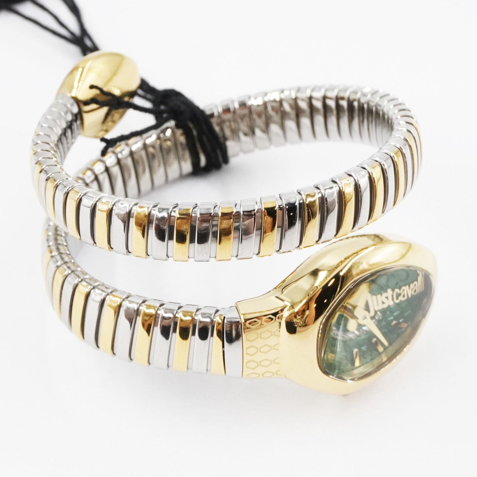 Just Cavalli Eclisse Gold & Silver Snake Wrap Quartz 22mm Watch with Green Dial